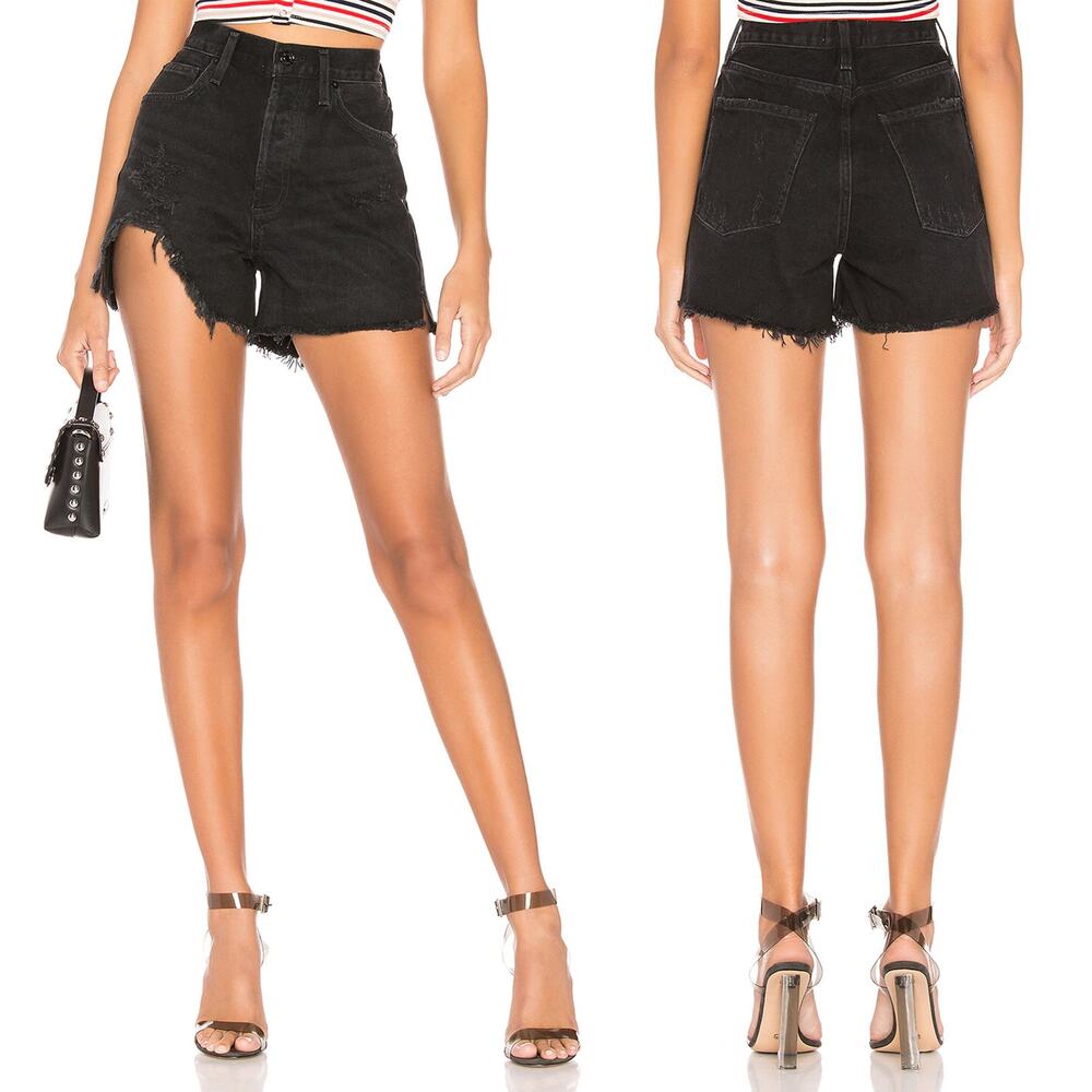AGOLDE Dee Black Denim Distressed High Rise Shorts Women’s Size 23